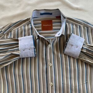 TOMMY BAHAMA Striped Button Up Cotton Dress Shirt Pocket Men’s Size Large